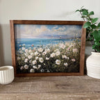 Floral Seaside Wall Art with Handmade Birch Frame