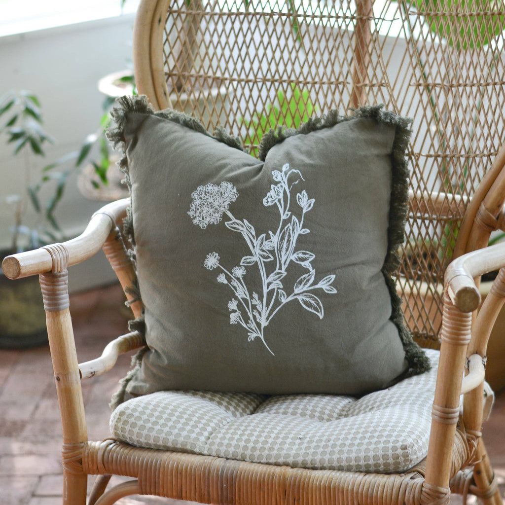 White Gables Home Botanical Fringe Pillow